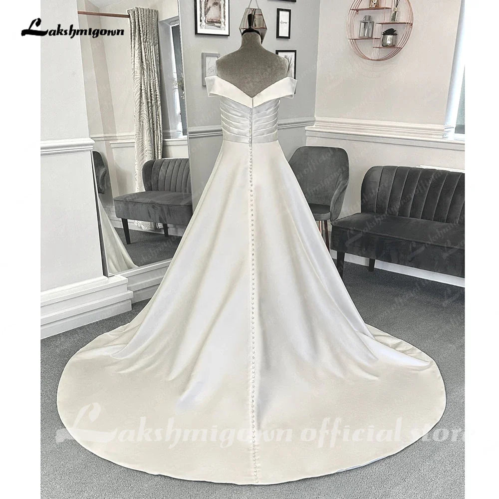 NumberSea Plus Size Women Satin Wedding Dress 2025 Hochzeit Boat Neck Vestidos Civil Bridal Gowns Open Back