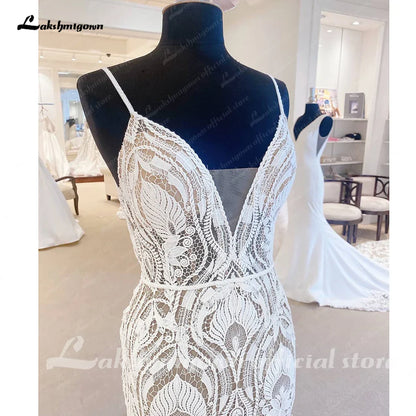 NumberSea Sexy Lace Wedding Dresses 2025 V-Neck Open Back Long Bride Dress Spaghetti Strap Applique A-Line Party Gown