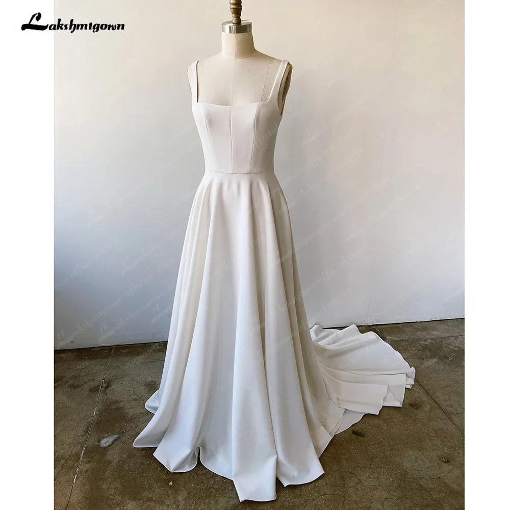 NumberSea Sexy Spaghetti Straps A Line Wedding Dress Elegant Crepe Open Back Boho Bridal Gowns Simple Design Beach Bridal Gown