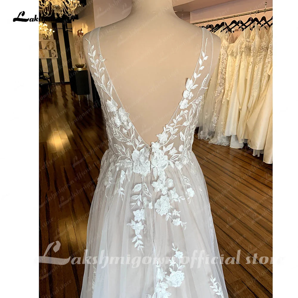 NumberSea Robe Civil Boho Lace Floral Beach Backless Wedding Dress for Women 2025 Bridal Gown hochzeitskleid