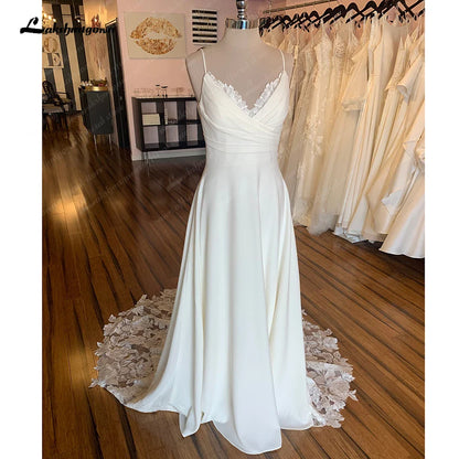 NumberSea Soft Satin Boho Wedding Dress Eleglant V Neck Bride Dresses Sweep Train Simple Dresses For Women 2025 Robe De Mariée