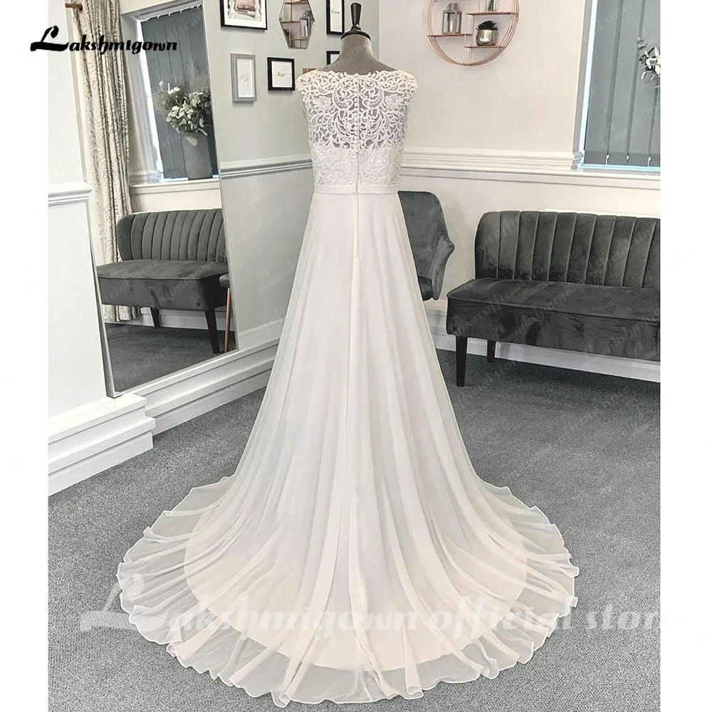 NumberSea Top Lace Chiffon Women Wedding Dress 2025 Hochzeit Boat Neck Vestidos Civil Bridal Gowns Open Back