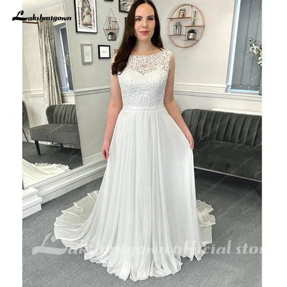 NumberSea Top Lace Chiffon Women Wedding Dress 2025 Hochzeit Boat Neck Vestidos Civil Bridal Gowns Open Back