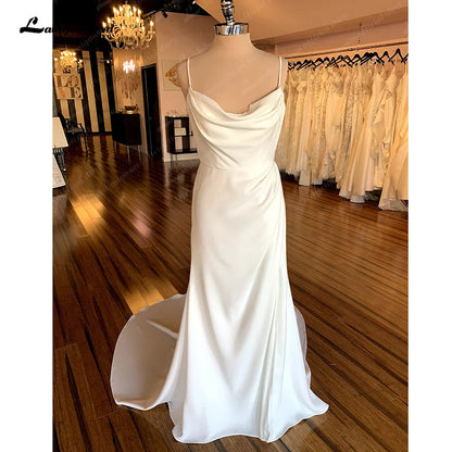 NumberSea Spaghetti Straps Satin Wedding Dresses For Women Off White Wedding Gowns Backless Sexy Party Gowns