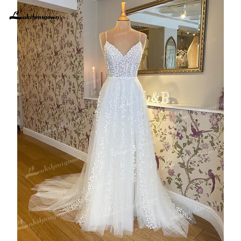 NumberSea Vintage Off White Boho Wedding Dress 2025 Lace Applqiues Spaghetti Straps V Neck Bridal Gowns Tulle A Line trouwjurk