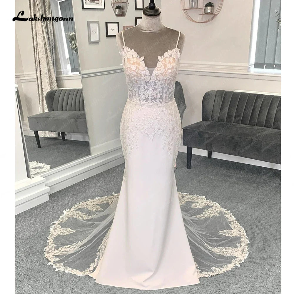 NumberSea Sexy Mermaid Soft Satin Lace Wedding Dress for Women 2025 Vedtidos De Noiva Bridal Gowns Spaghetti Straps