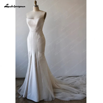 NumberSea Robe Mariage Civil Bridal Bohemian Wedding Dress 2025 Princess Strapless Women Mermaid Long Satin Surah Wedding Gown