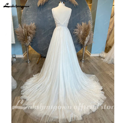 NumberSea Women A Line Wedding Dress Boho Vestidos de Fiesta de Noche Tulle Beach Wedding Dress Robe Bridal Gown