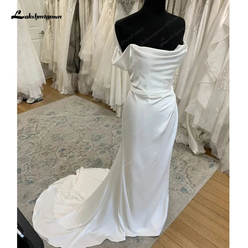 NumberSea Sexy Soft Satin Sleeveless Wedding Gowns 2025 Off the Shoulder Vestidos Novias Bridal Dress for Women Sweep Train