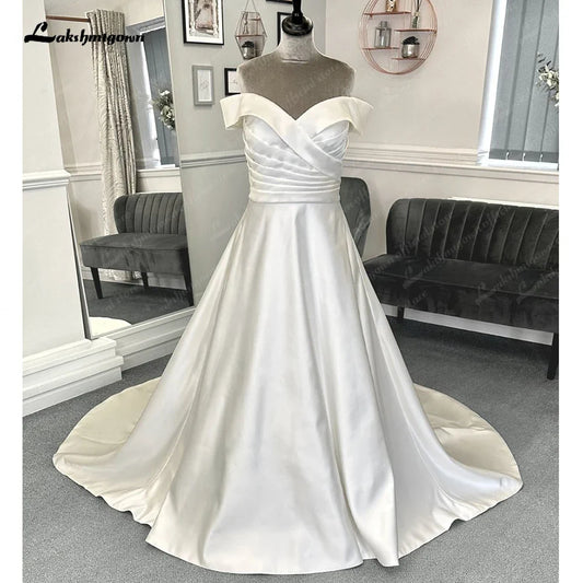 NumberSea Plus Size Women Satin Wedding Dress 2025 Hochzeit Boat Neck Vestidos Civil Bridal Gowns Open Back