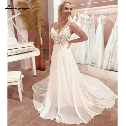 NumberSea Spaghetti Straps Chiffon A-Line Boho Wedding Dress 2025 V Neck Off White Beach Bridal Gowns vestidos para mujer