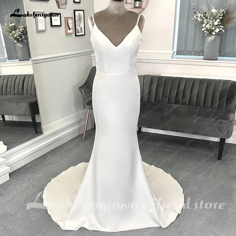 Sexy Casual Wedding Dresses Court Train Mermaid / Trumpet Sleeveless Spaghetti Straps With Ruched 2025 Summer Bridal Gowns