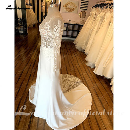 NumberSea Vintage Lace Long Sleeve Boho Wedding Gowns 2025 Abito Da Sposa Sexy Soft Satin Bridal Dress Plunging Open Back