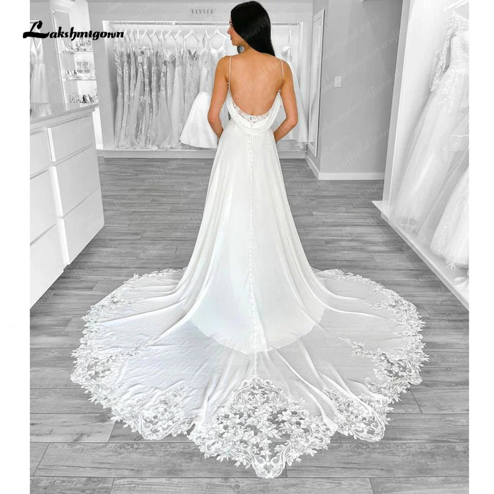 NumberSea Spaghetti A Line Boho Wedding Dress for Women Vestito Donna 2025 Sequins Lace Vintage Beach Bridal Gowns Open Back