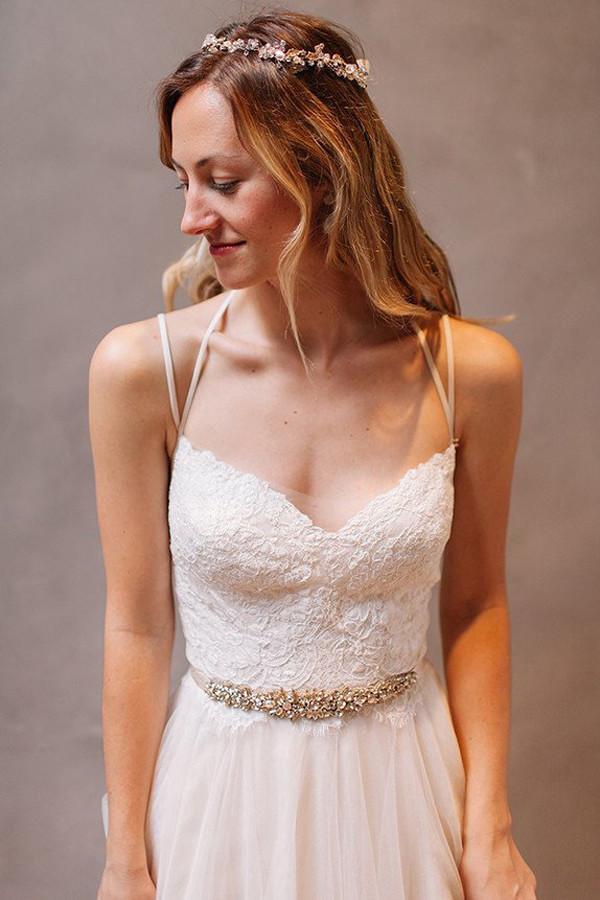 NumberSea Simple Spaghetti Straps A-Line Tulle Open Back Wedding Dresses online, MW253