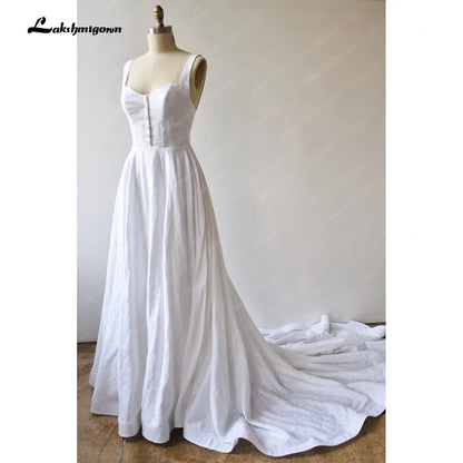 NumberSea Sexy A-Line Wedding Dress Spaghetti Straps Scoop Neck Bride Backless Beach Bridal Gowns Robe De Mariee