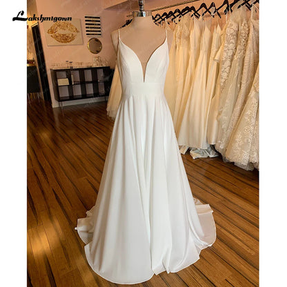 NumberSea Simple Wedding Dresses 2025 New Arrival V Neck Long Bride Dress High Quality Zipper A-Line Elegant Bridal Gown