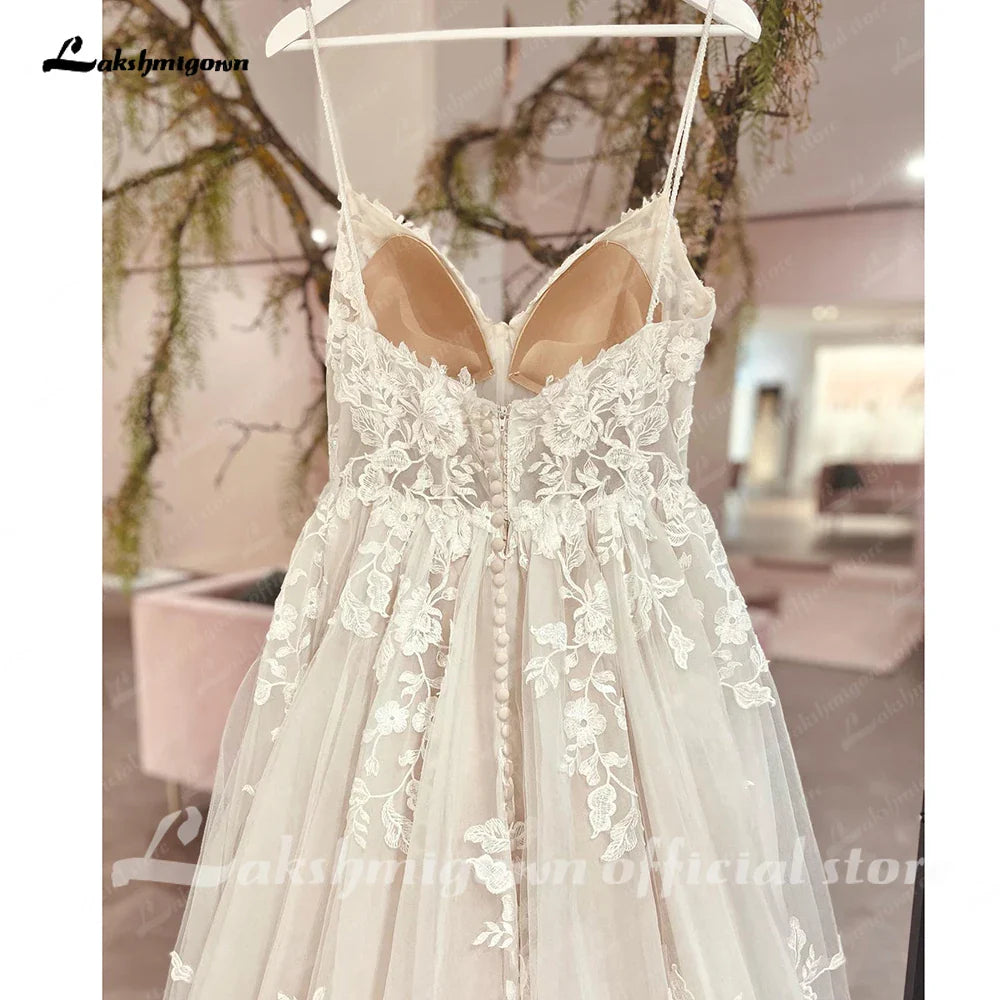 NumberSea Spaghetti Straps Wedding Dress 2025 Robe Elegant Long Bridal Beach Wedding Gowns Floral Lace Appliques Robe de marie