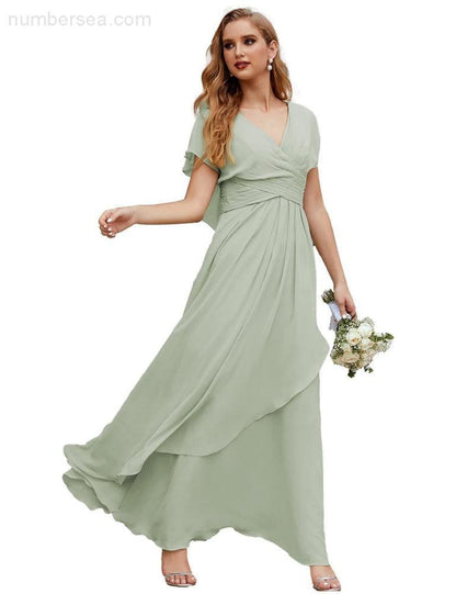 Numbersea Chiffon Bridesmaid Dresses Long Formal Evening Prom Mother of The Bride Dress with Flutter Sleeve  SEA28040-numbersea