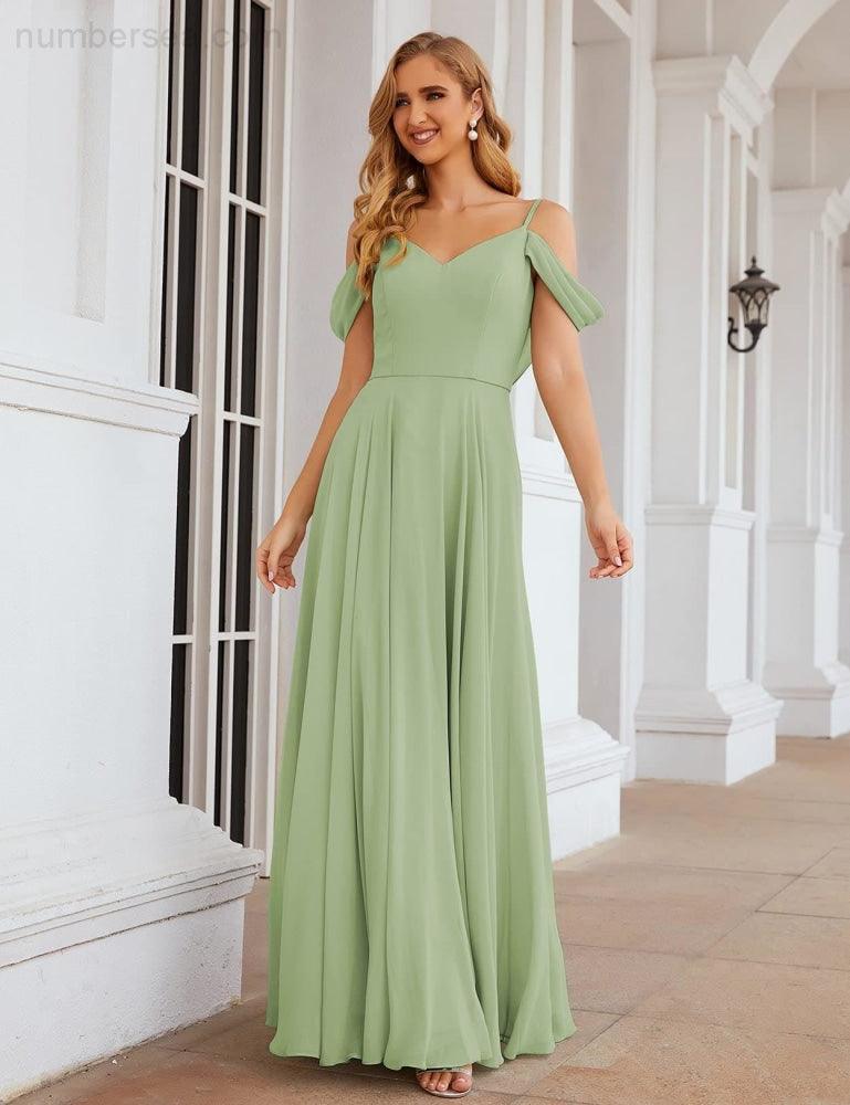 Numbersea Cold Shoulder Chiffon Bridesmaid Dresses Long Maxi Formal Prom Gowns for Women Party SEA28059-numbersea