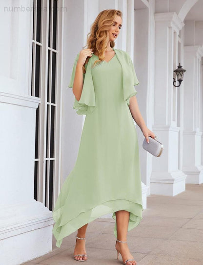 NumberSea - Numbersea Chiffon Plus Size Mother of Bride Dresses with Jacket Formal Dresses for Wedding SEA28073