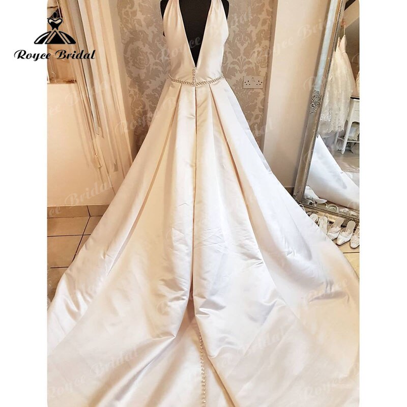 NumberSea Satin Backless Off the Shoulder Halter Neck A Line Wedding Dress 2025 Simple Bridal Gown robe soirée mariage Custom Made Sweep