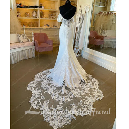 NumberSea Vintage Lace Off the Shoulder Crepe Women Birdal Mermaid Wedding Gowns 2025 Wedding Dress Sleevess vestido de festa