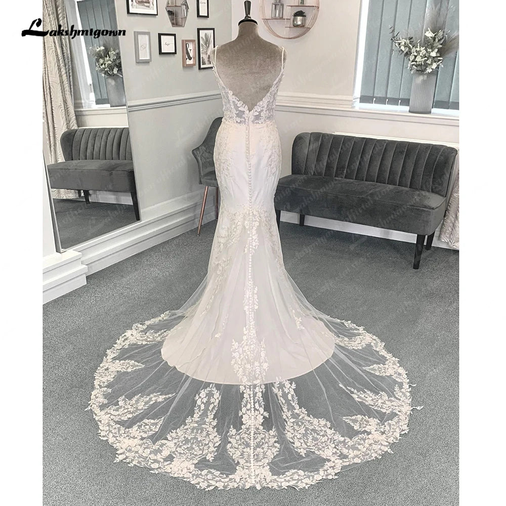 NumberSea Sexy Mermaid Soft Satin Lace Wedding Dress for Women 2025 Vedtidos De Noiva Bridal Gowns Spaghetti Straps