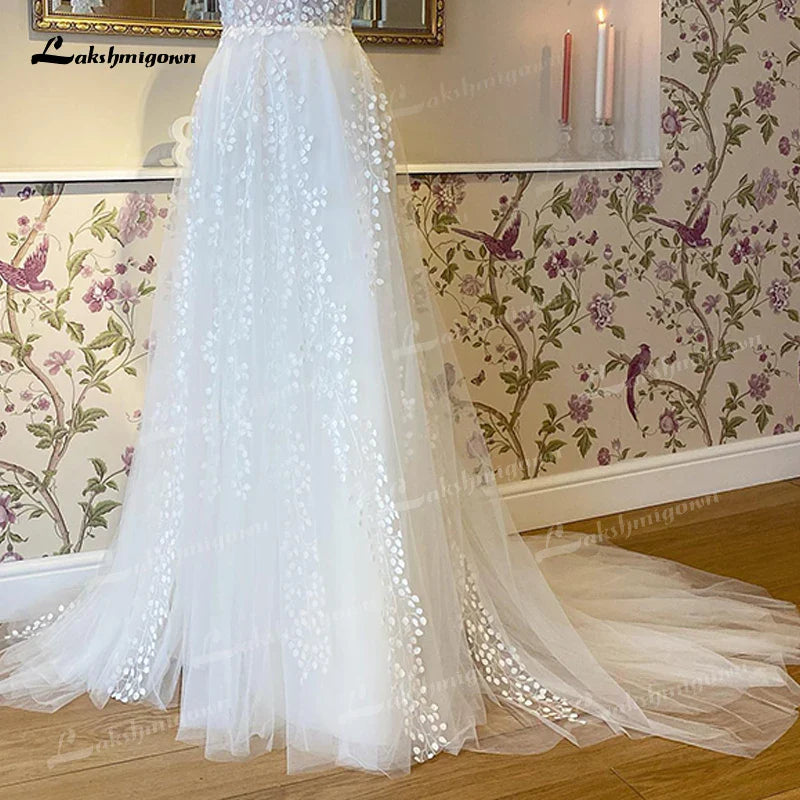 NumberSea Vintage Off White Boho Wedding Dress 2025 Lace Applqiues Spaghetti Straps V Neck Bridal Gowns Tulle A Line trouwjurk