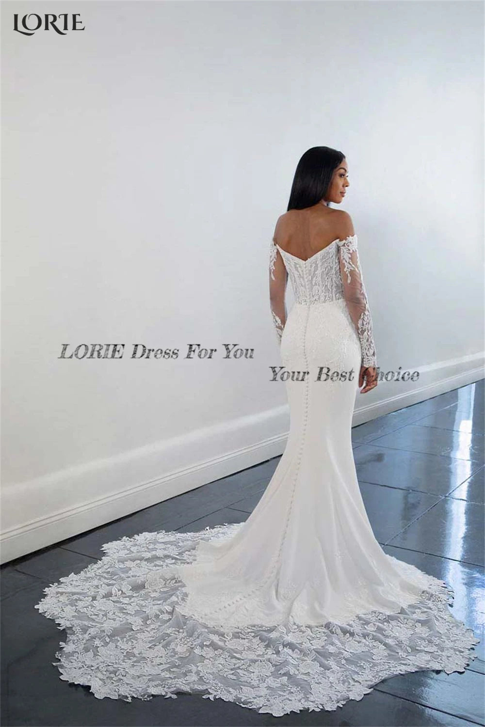 LORIE Vintage Lace Mermaid Wedding Dresses Off Shoulder Long Sleeves Appliques Bridal Gowns Backless Bodycon V-Neck Bride Dress