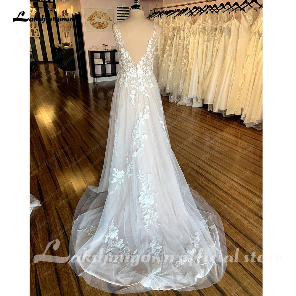 NumberSea Robe Civil Boho Lace Floral Beach Backless Wedding Dress for Women 2025 Bridal Gown hochzeitskleid