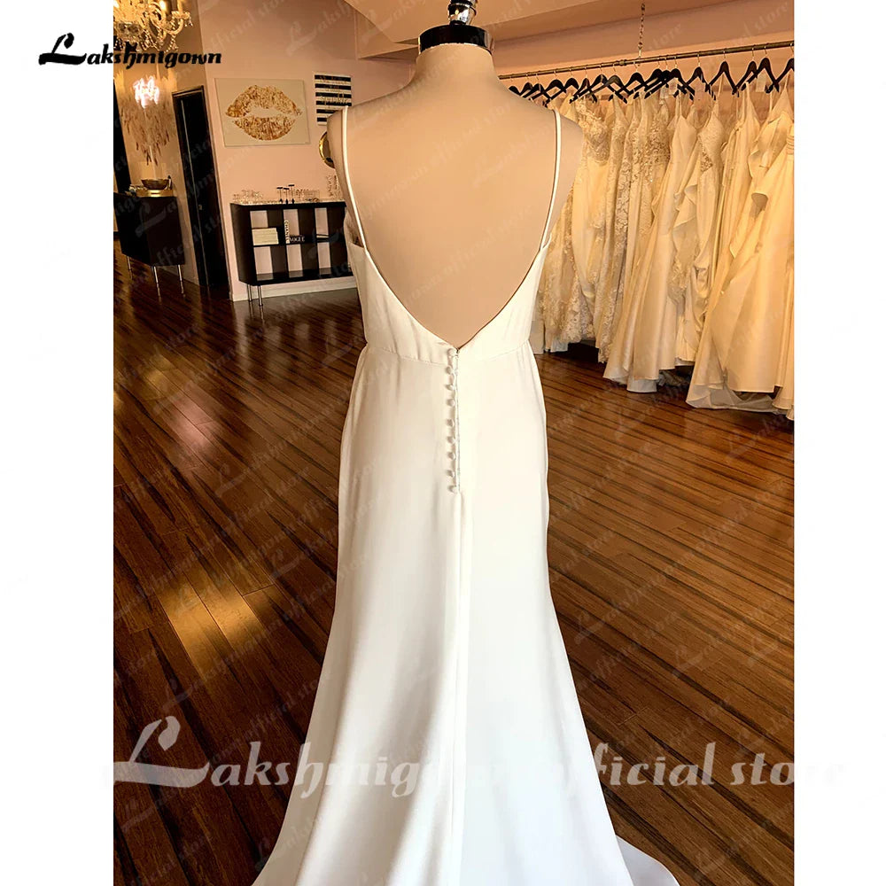 NumberSea Spaghetti Straps Satin Wedding Dresses For Women Off White Wedding Gowns Backless Sexy Party Gowns