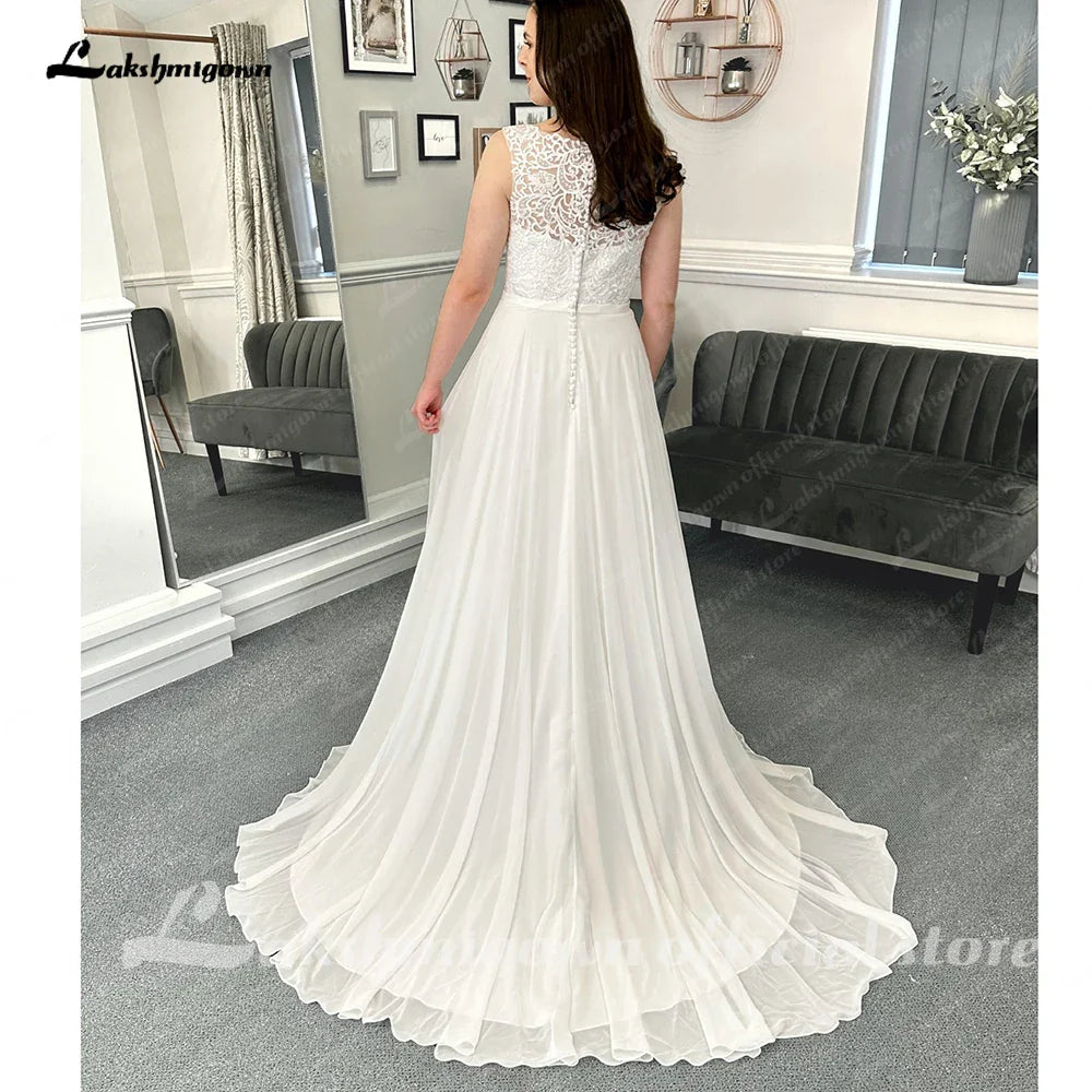 NumberSea Top Lace Chiffon Women Wedding Dress 2025 Hochzeit Boat Neck Vestidos Civil Bridal Gowns Open Back