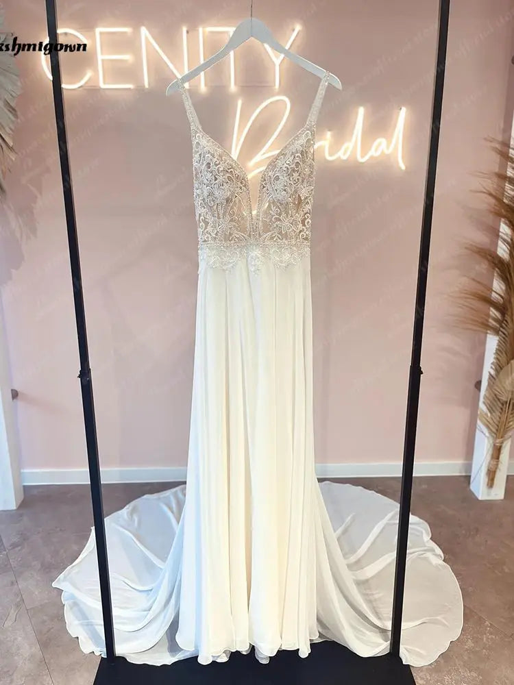 NumberSea Off White Luxurious Bridal Bohemian Wedding Dress Lace Beads Summer 2025 Sukienka A Line Chiffon Beach Bridal Gowns