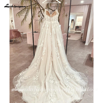 NumberSea Spaghetti Straps Wedding Dress 2025 Robe Elegant Long Bridal Beach Wedding Gowns Floral Lace Appliques Robe de marie