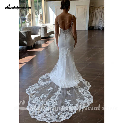 NumberSea Sexy Bridal Crepe Mermaid Wedding Dress 2025 Vestidos De Noivas Spaghetti Straps Women Boho Beach Wedding Gowns