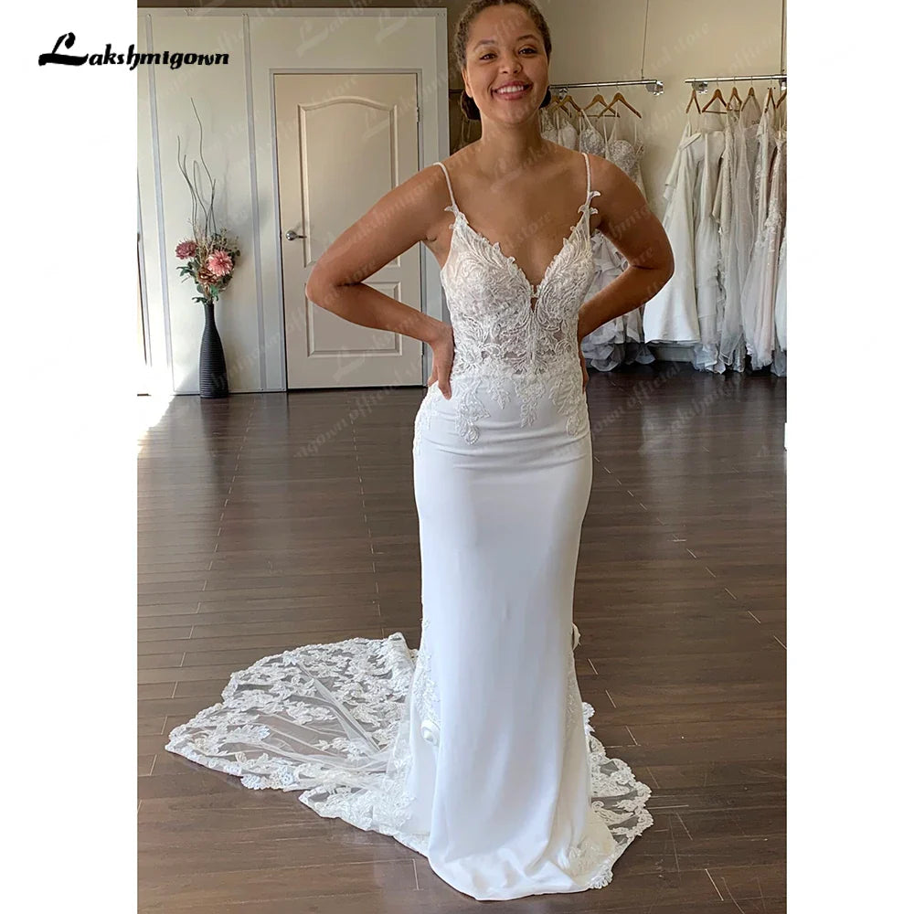 NumberSea Sexy Bridal Crepe Mermaid Wedding Dress 2025 Vestidos De Noivas Spaghetti Straps Women Boho Beach Wedding Gowns