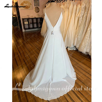 NumberSea Simple Wedding Dresses 2025 New Arrival V Neck Long Bride Dress High Quality Zipper A-Line Elegant Bridal Gown