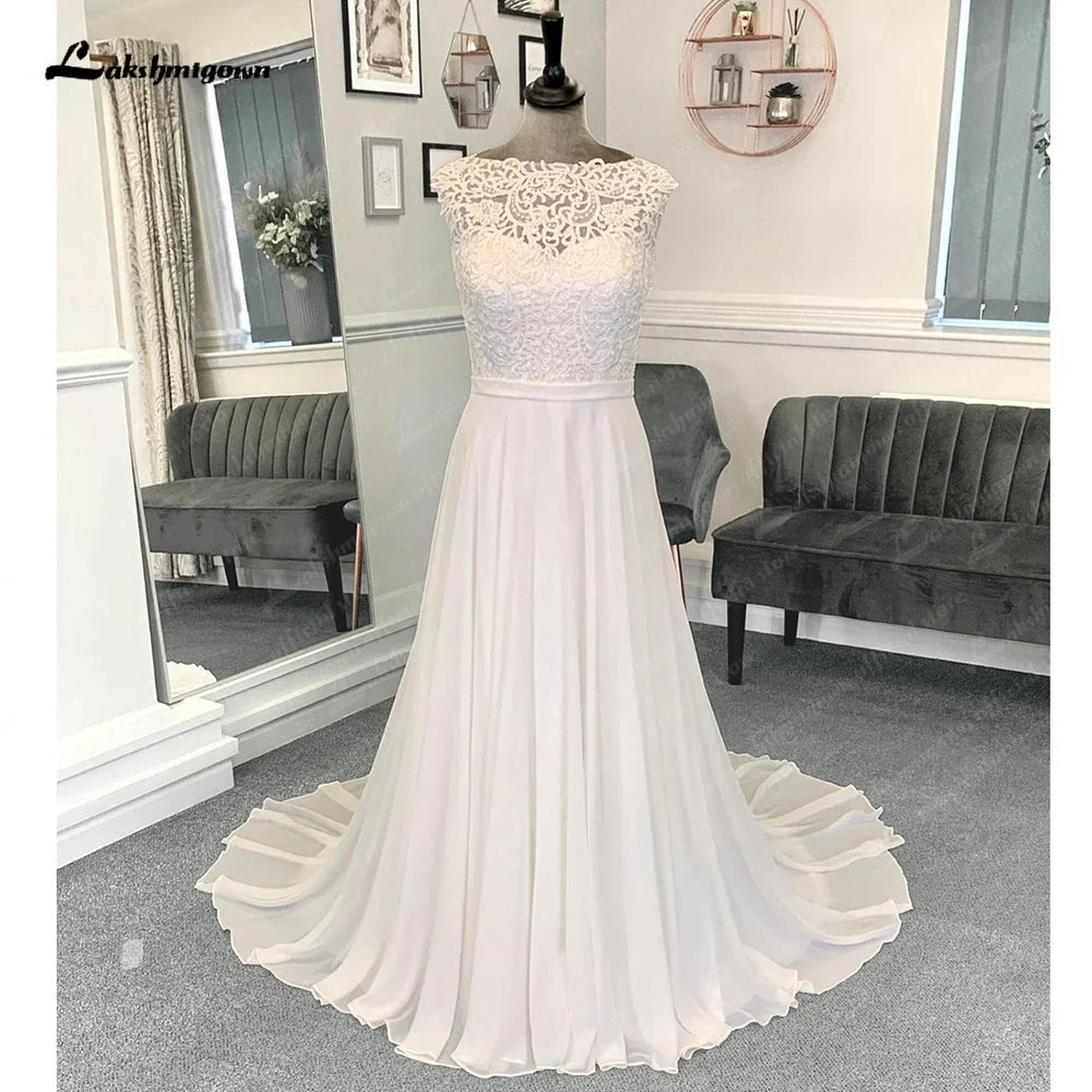 NumberSea Top Lace Chiffon Women Wedding Dress 2025 Hochzeit Boat Neck Vestidos Civil Bridal Gowns Open Back