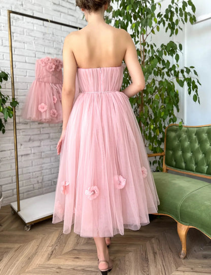 NumberSea Trägerloses Rosa Garten Hochzeitskleid für Frauen Vestito Donna 2025 Spitze Blumen Strand Brautkleider 