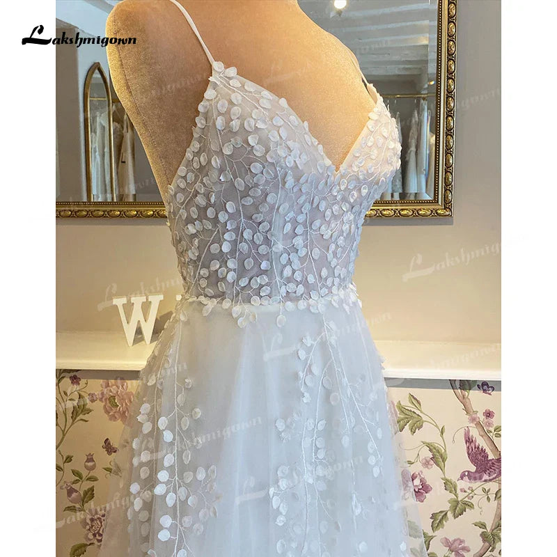 NumberSea Vintage Off White Boho Wedding Dress 2025 Lace Applqiues Spaghetti Straps V Neck Bridal Gowns Tulle A Line trouwjurk