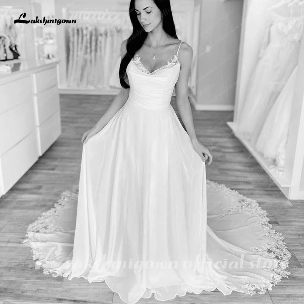 NumberSea Spaghetti A Line Boho Wedding Dress for Women Vestito Donna 2025 Sequins Lace Vintage Beach Bridal Gowns Open Back