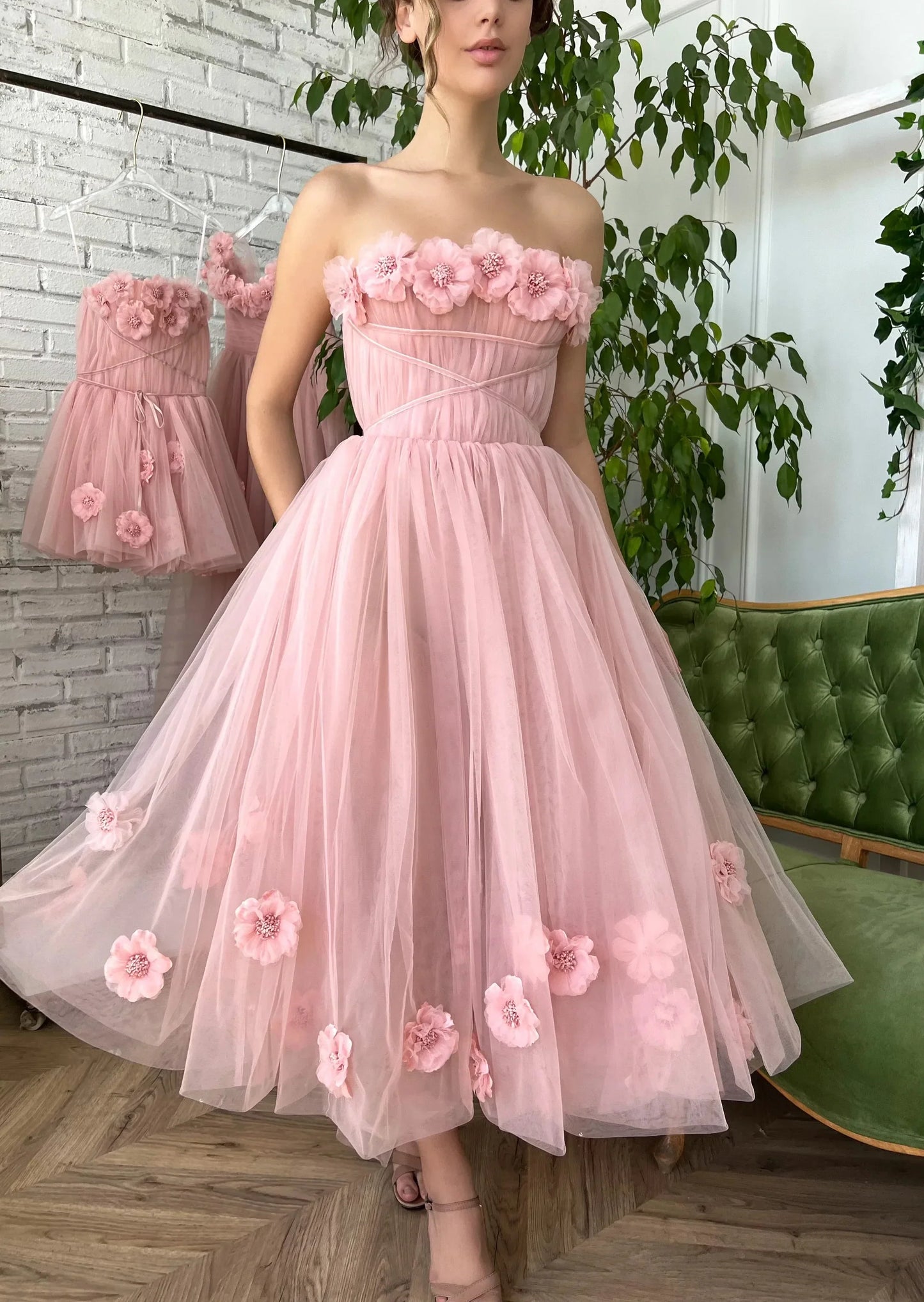 NumberSea Trägerloses Rosa Garten Hochzeitskleid für Frauen Vestito Donna 2025 Spitze Blumen Strand Brautkleider 