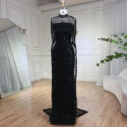 Numbersea Mermaid Long Cape Dubai Arabia Luxury Evening Dresses Gowns for Women Wedding Party  LA72032M