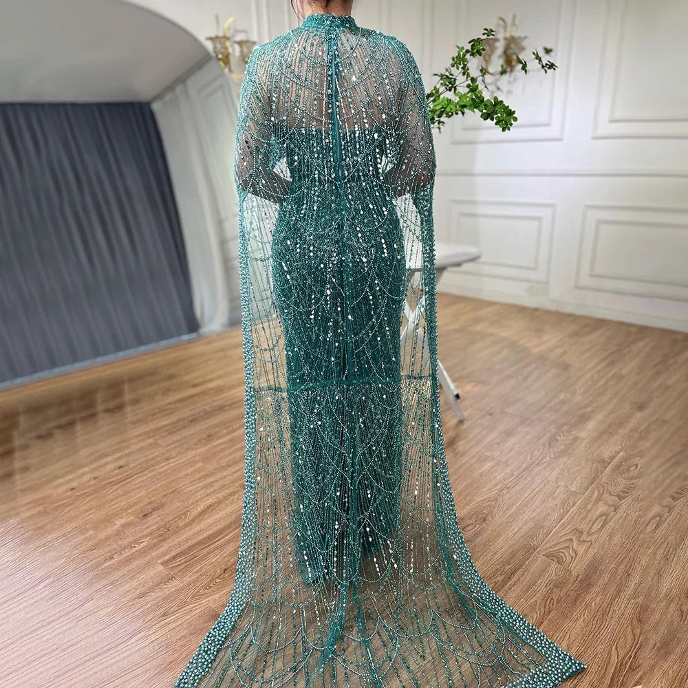 Numbersea Mermaid Long Cape Dubai Arabia Luxury Evening Dresses Gowns for Women Wedding Party  LA72032M