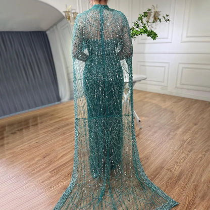 Numbersea Mermaid Long Cape Dubai Arabia Luxury Evening Dresses Gowns for Women Wedding Party  LA72032M