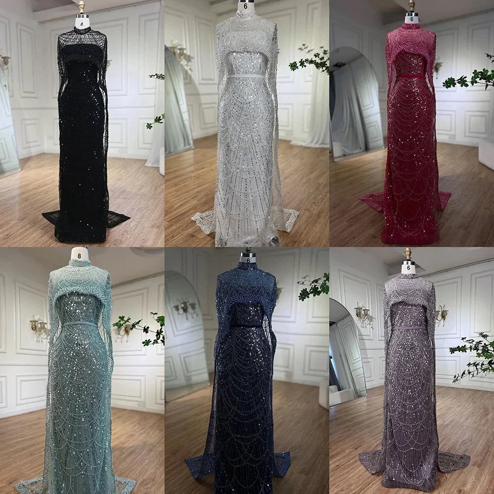 Numbersea Mermaid Long Cape Dubai Arabia Luxury Evening Dresses Gowns for Women Wedding Party  LA72032M