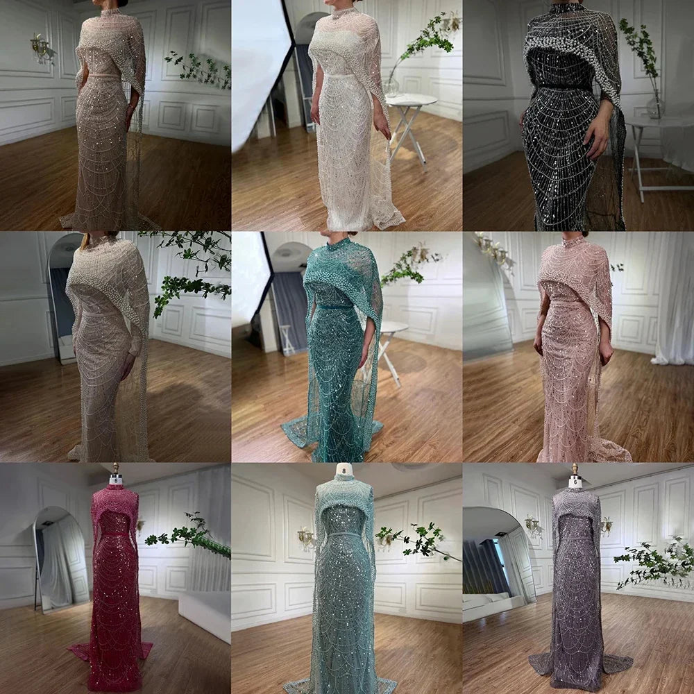 Numbersea Mermaid Long Cape Dubai Arabia Luxury Evening Dresses Gowns for Women Wedding Party  LA72032M