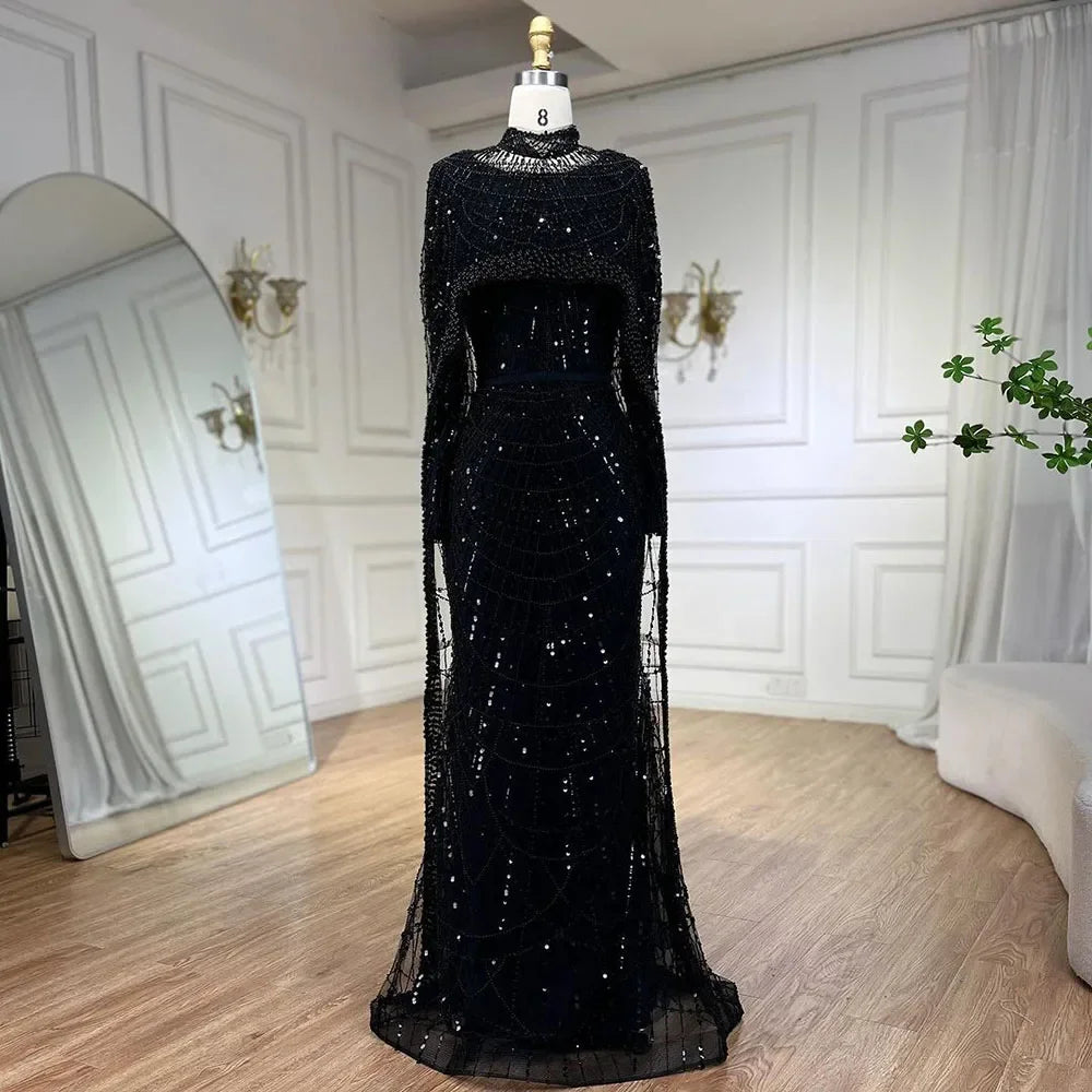 Numbersea Mermaid Long Cape Dubai Arabia Luxury Evening Dresses Gowns for Women Wedding Party  LA72032M