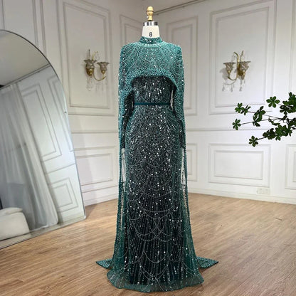 Numbersea Mermaid Long Cape Dubai Arabia Luxury Evening Dresses Gowns for Women Wedding Party  LA72032M